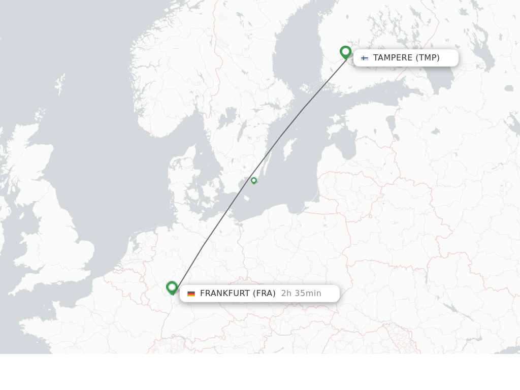Flights from Tampere to Frankfurt route map