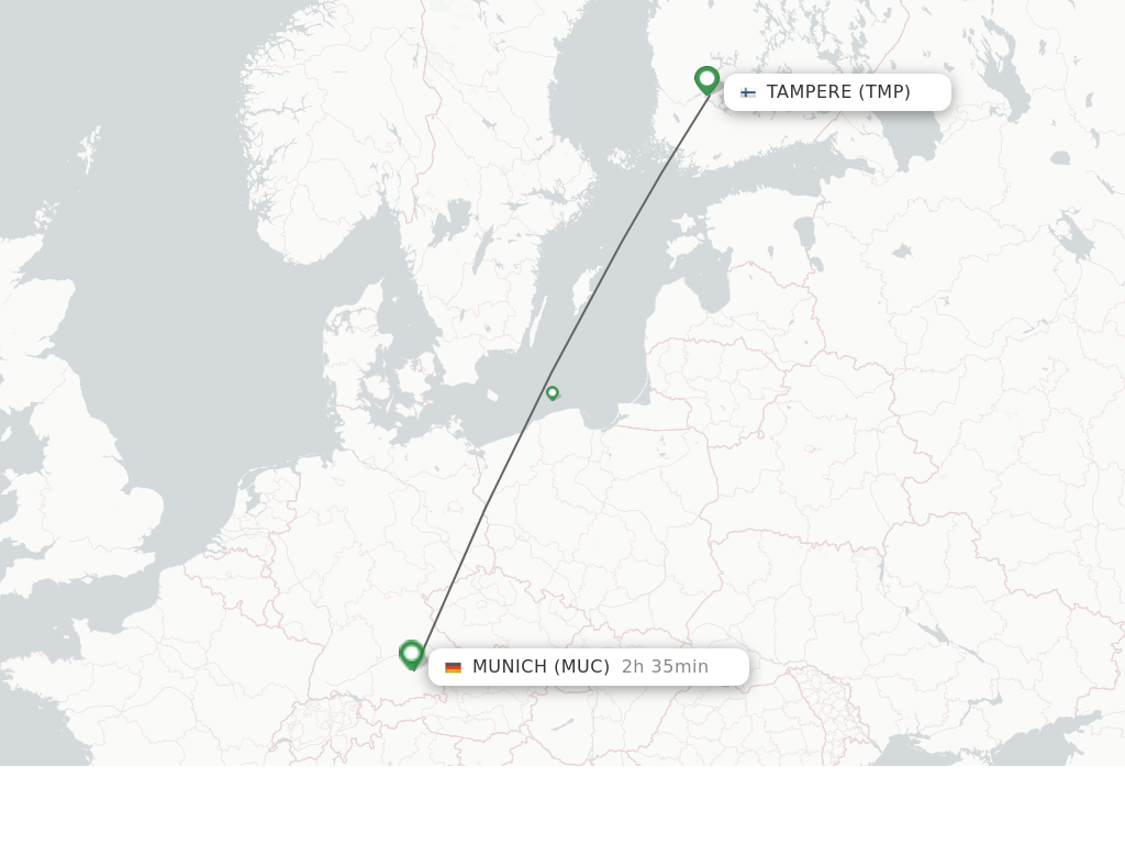 Flights from Tampere to Munich route map