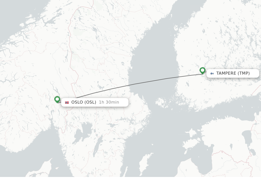 Flights from Tampere to Oslo route map