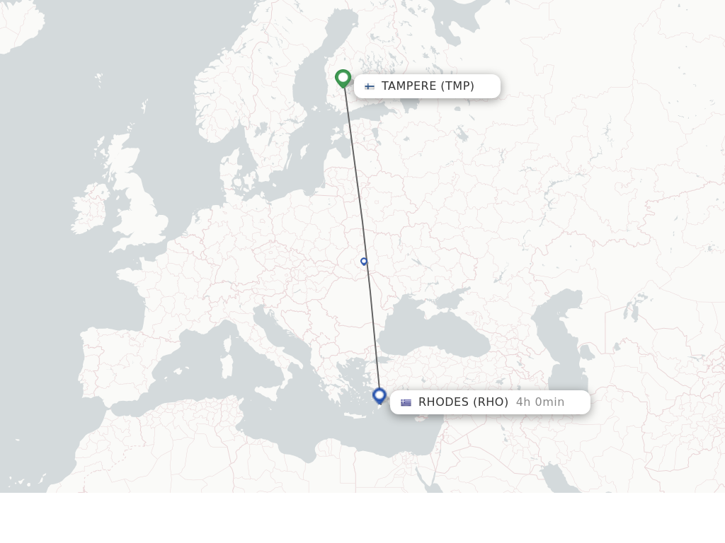 Flights from Tampere to Rhodes route map