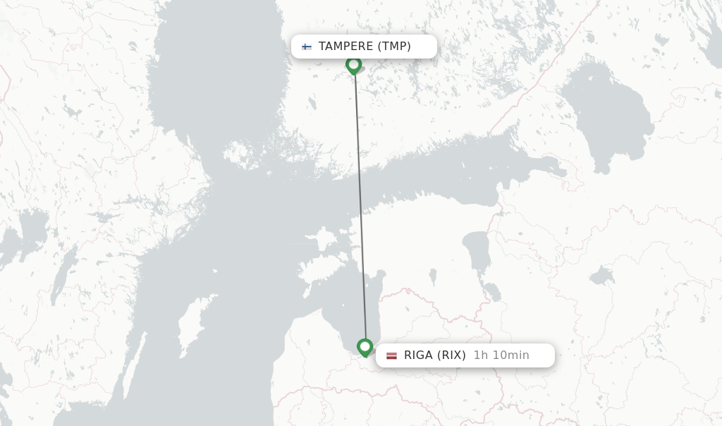Flights from Tampere to Riga route map