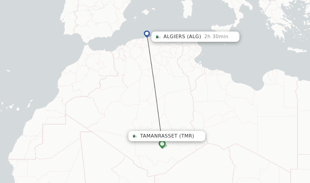 Flights from Tamanrasset to Algiers route map