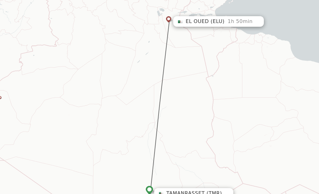 Flights from Tamanrasset to El Oued route map