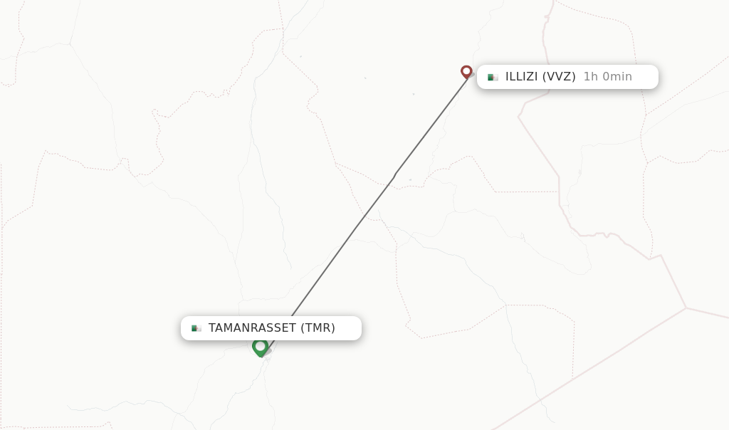 Flights from Tamanrasset to Illizi route map