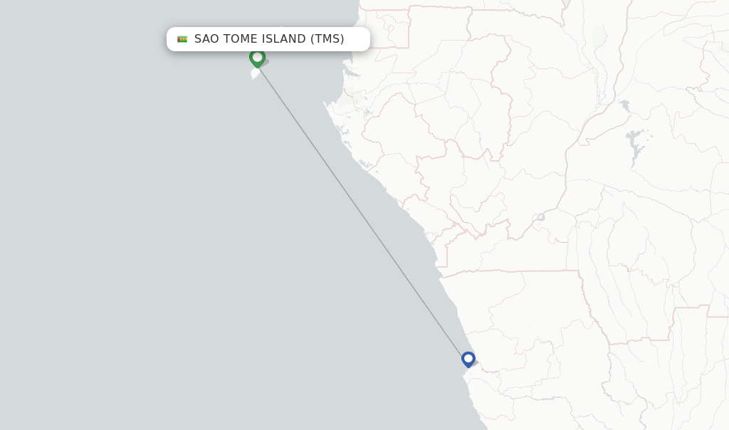 Route map with flights from Sao Tome Island with TAAG