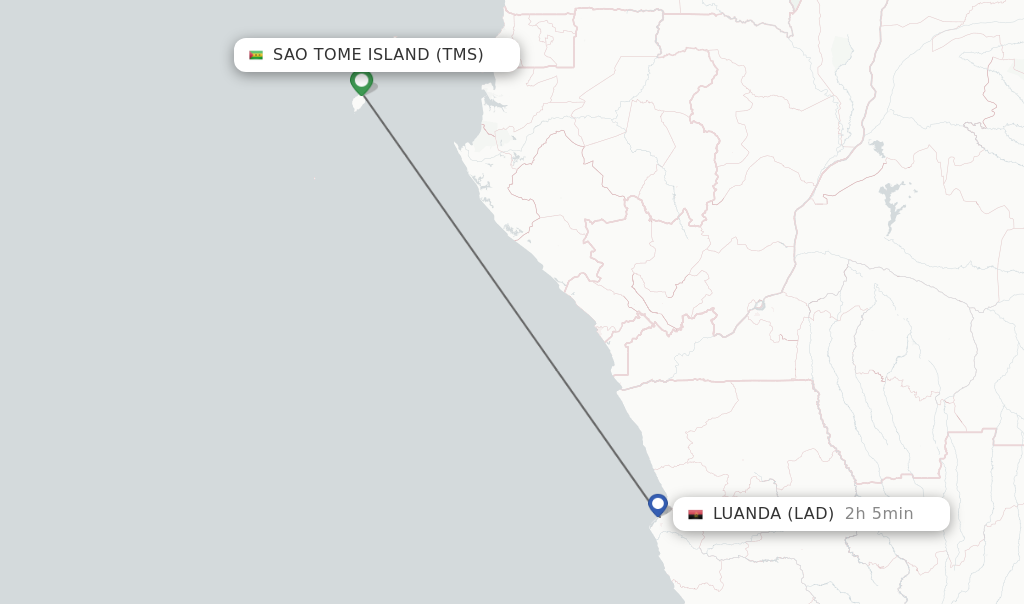 Flights from Sao Tome Island to Luanda route map