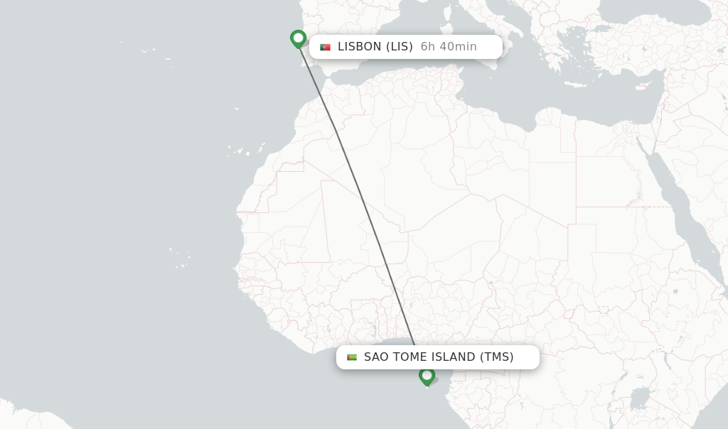 Flights from Sao Tome Island to Lisbon route map
