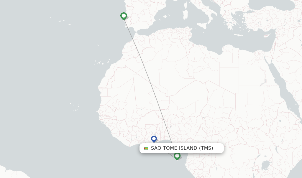 Route map with flights from Sao Tome Island with TAP