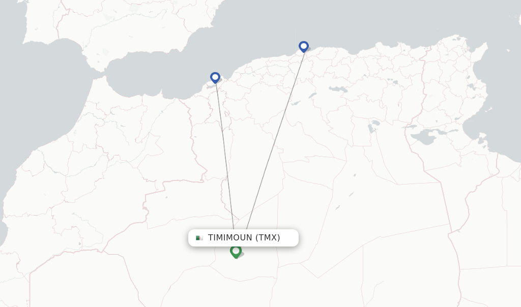 Route map with flights from Timimoun with Air Algerie