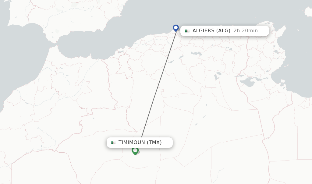 Flights from Timimoun to Algiers route map