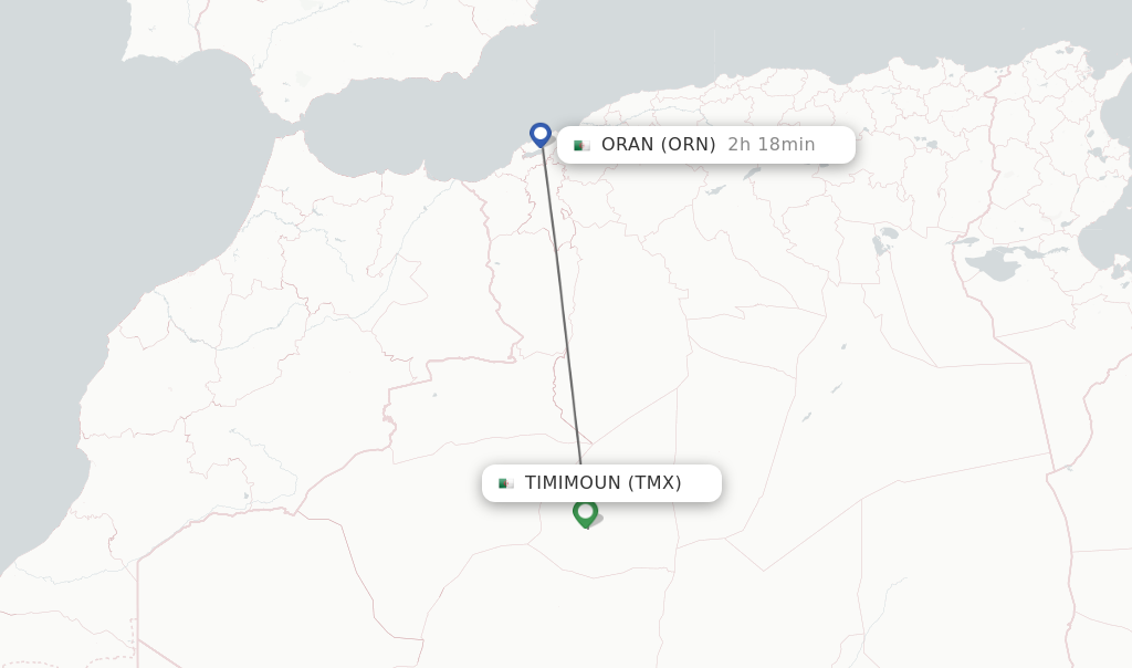 Flights from Timimoun to Oran route map