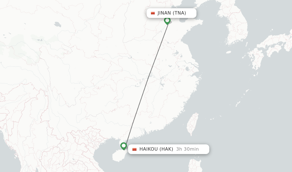 Flights from Jinan to Haikou route map