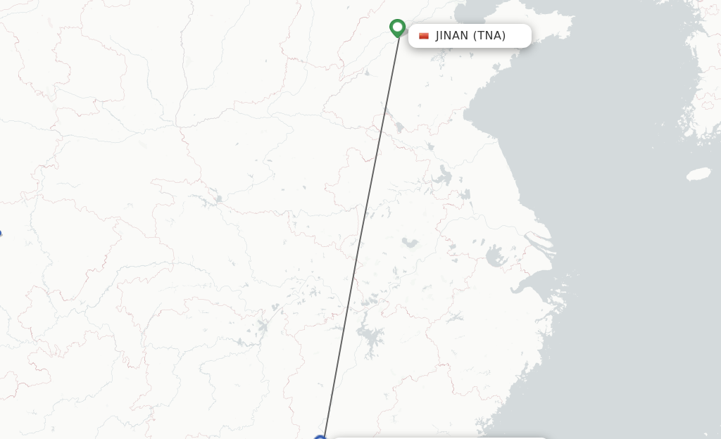 Flights from Jinan to Ganzhou route map