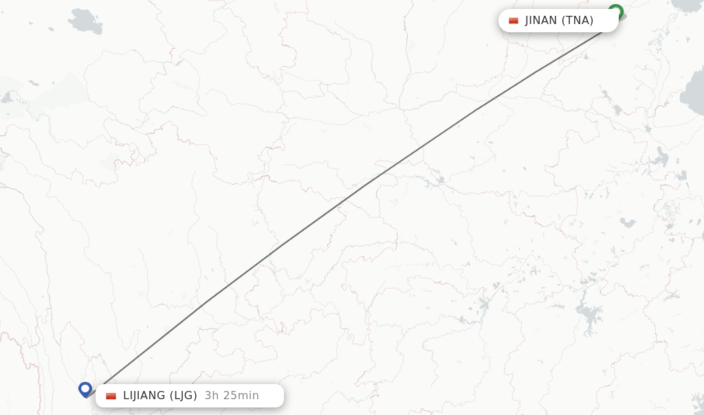 Flights from Jinan to Lijiang route map