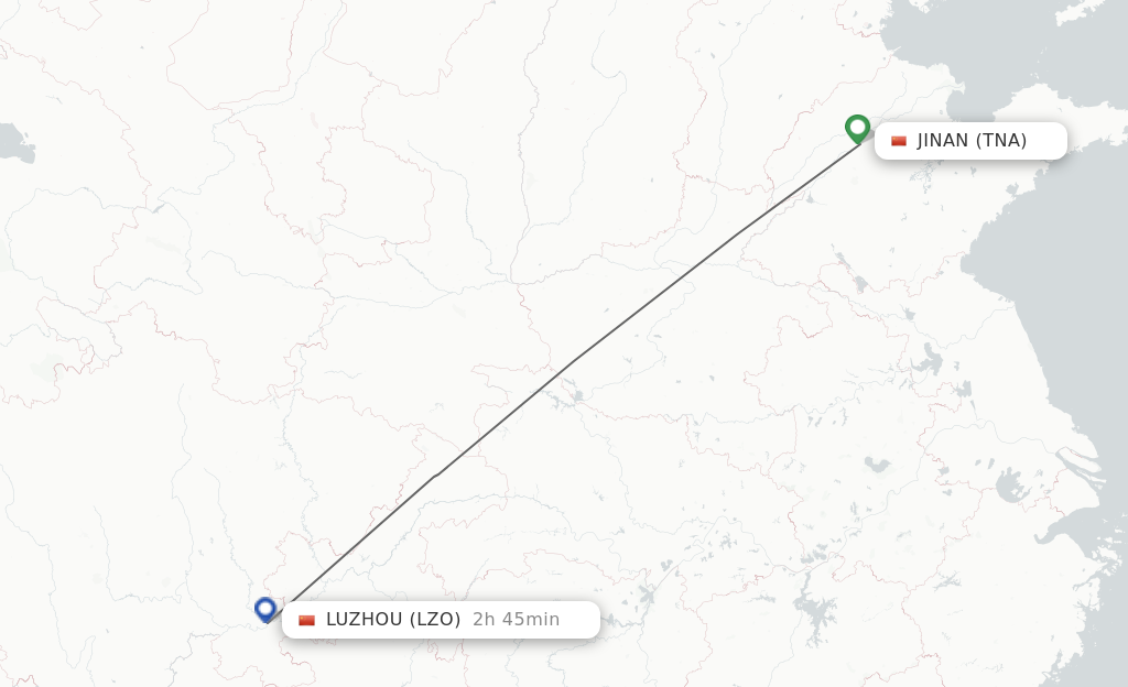 Flights from Jinan to Luzhou route map