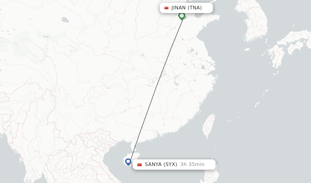 Flights from Jinan to Sanya route map