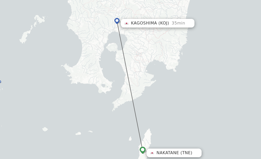 Flights from Nakatane to Kagoshima route map
