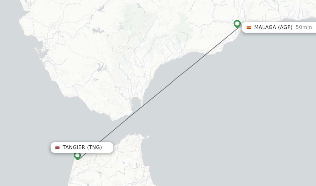 Flights from Tangier to Malaga route map