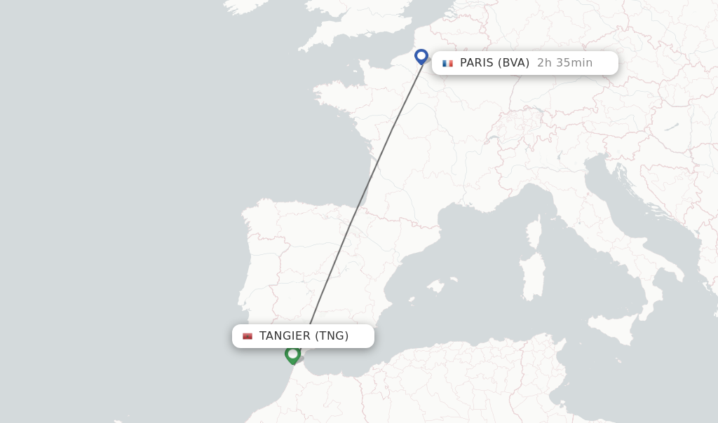 Flights from Tangier to Paris route map