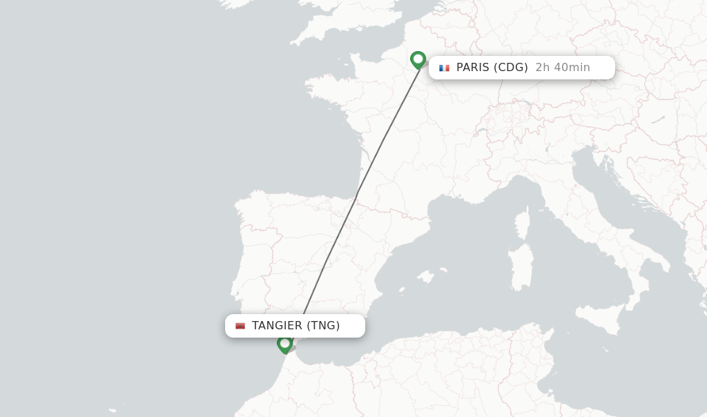 Flights from Tangier to Paris route map