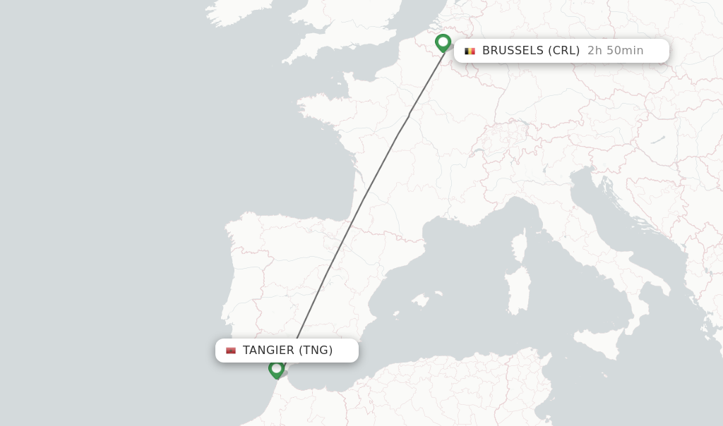 Flights from Tangier to Brussels route map