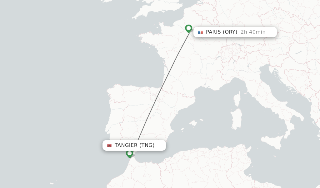 Flights from Tangier to Paris route map
