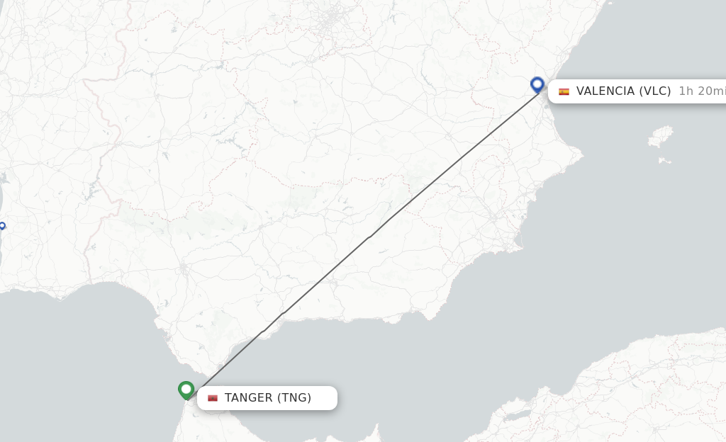Flights from Tangier to Valencia route map