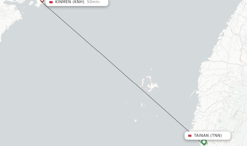 Flights from Tainan to Kinmen route map