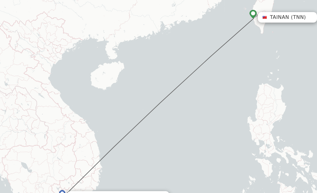 Flights from Tainan to Ho Chi Minh City route map