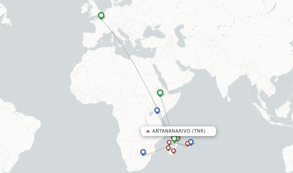 Flights from Antananarivo to Mahe Island route map