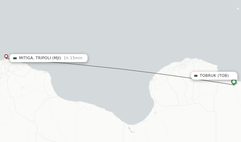 Flights from Tobruk to Mitiga, Tripoli route map