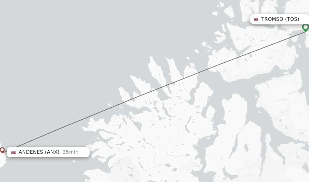 Flights from Tromso to Andenes route map