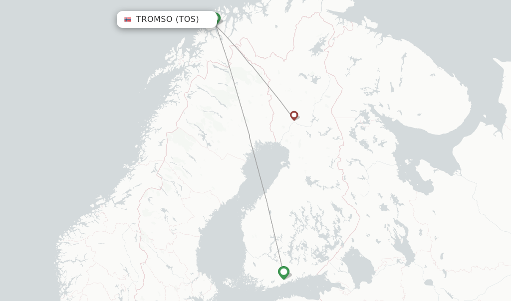 Route map with flights from Tromso with Finnair