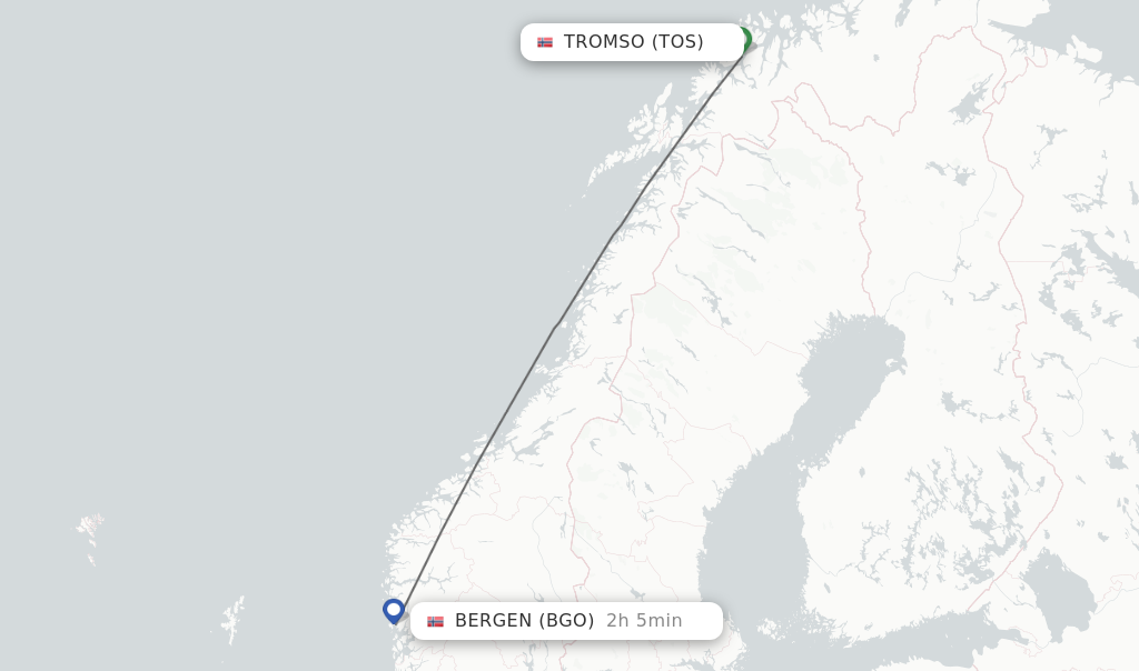 Flights from Tromso to Bergen route map