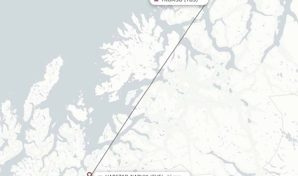 Flights from Tromso to Harstad-Narvik route map
