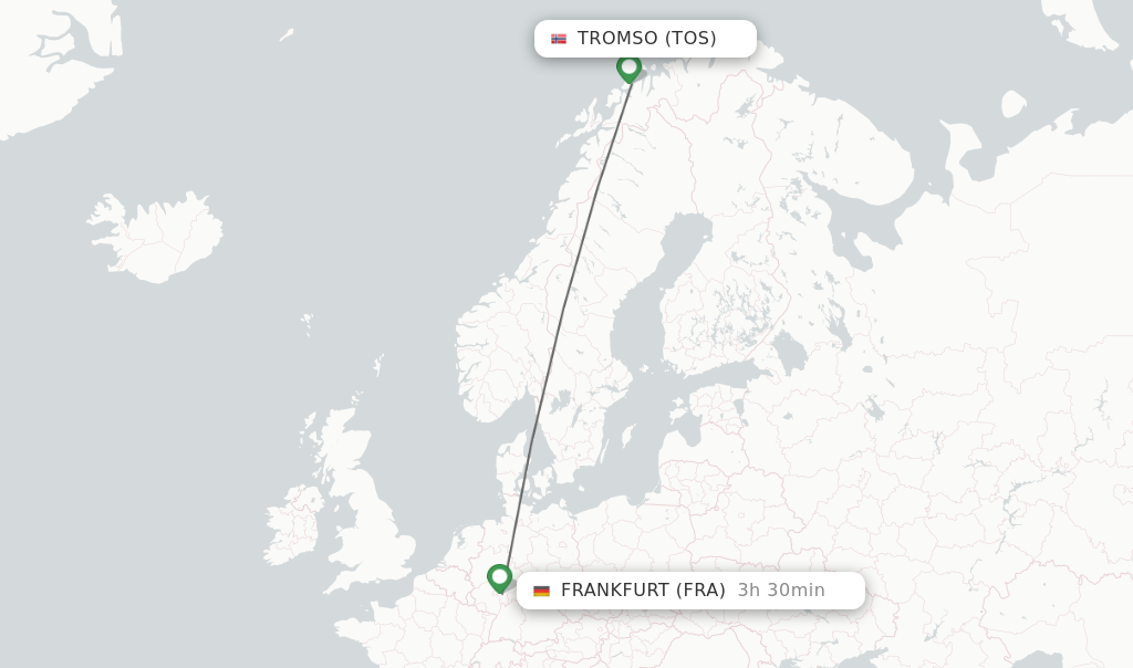 Flights from Tromso to Frankfurt route map