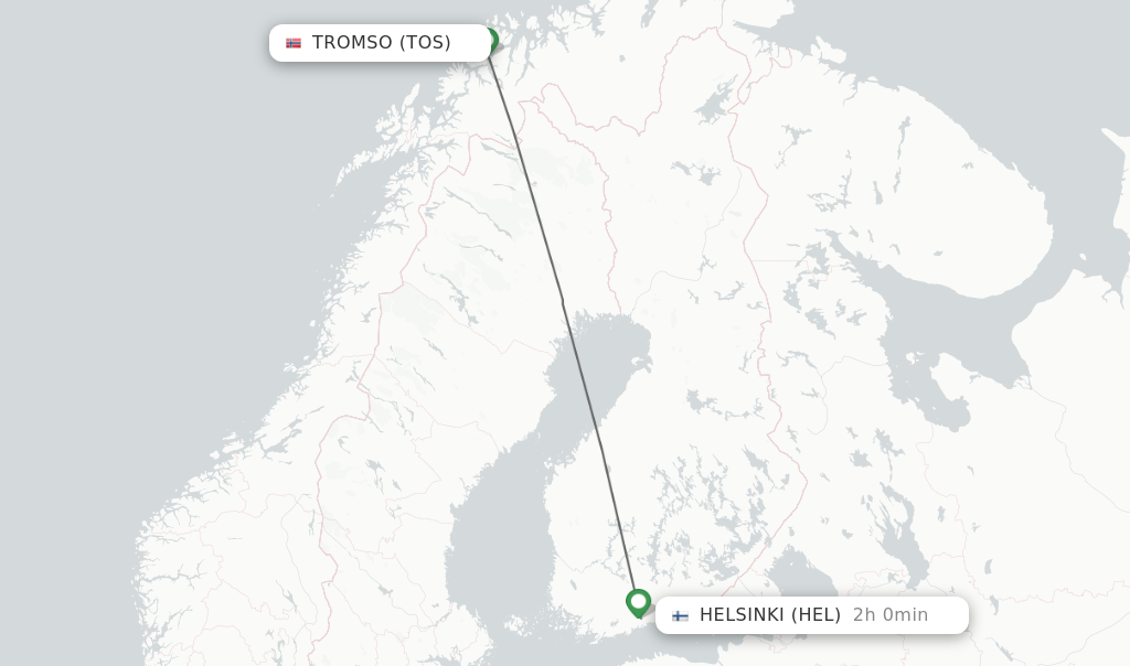 Flights from Tromso to Helsinki route map