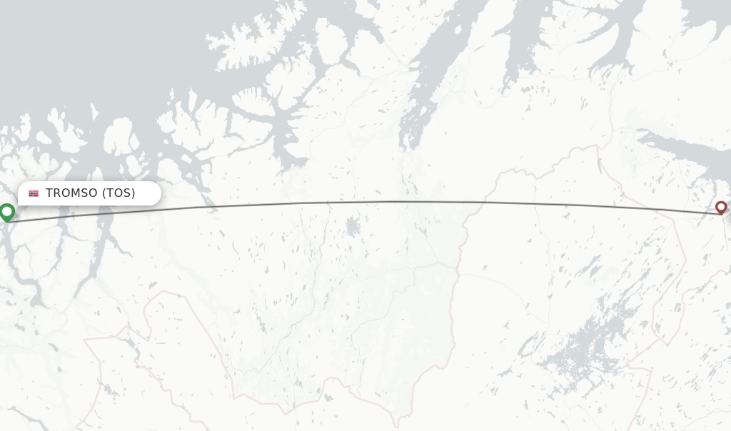 Flights from Tromso to Kirkenes route map