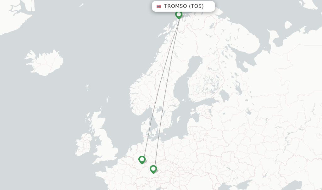 Route map with flights from Tromso with Lufthansa