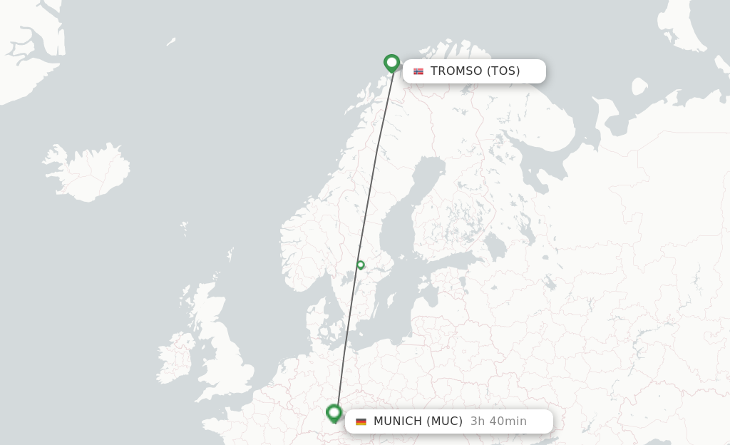 Flights from Tromso to Munich route map