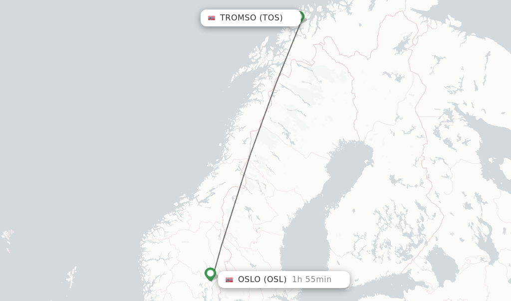 Flights from Tromso to Oslo route map