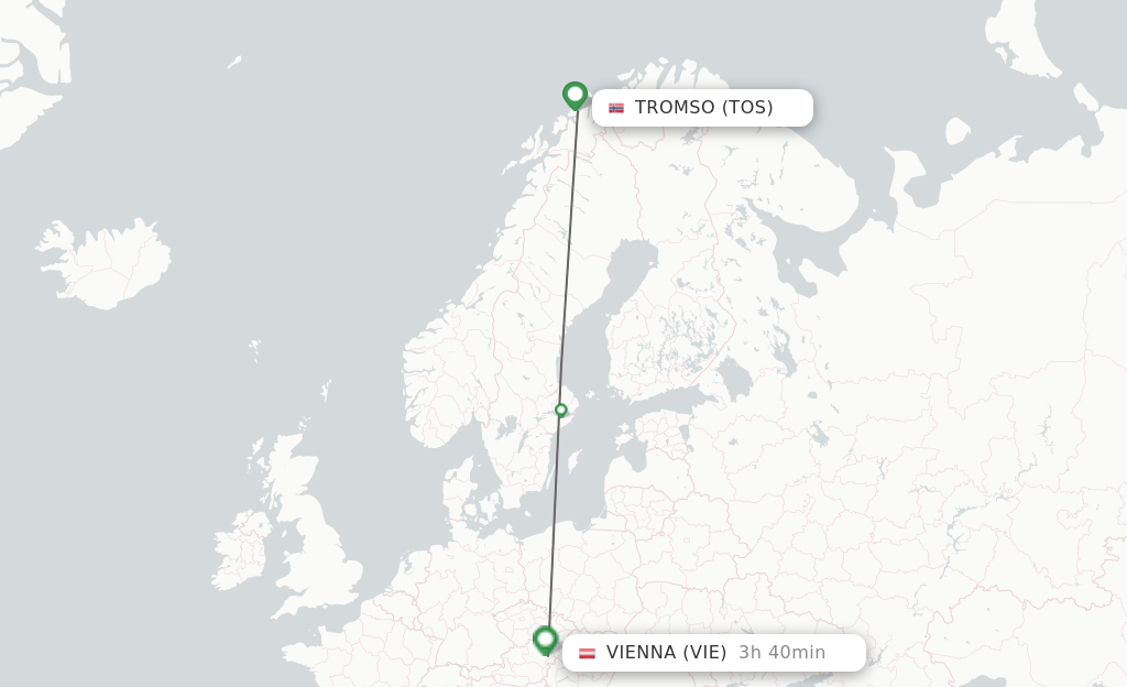 Flights from Tromso to Vienna route map