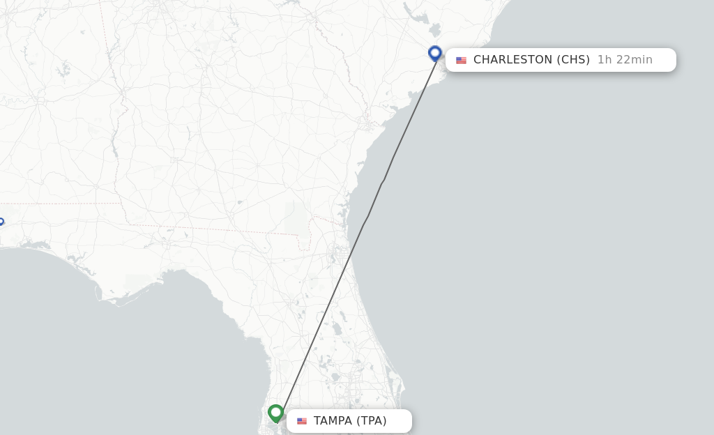 Flights from Tampa to Charleston route map