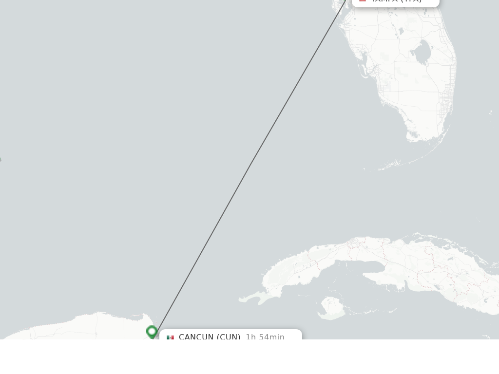 Flights from Tampa to Cancun route map