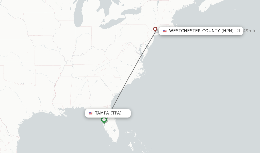 Flights from Tampa to Westchester County route map