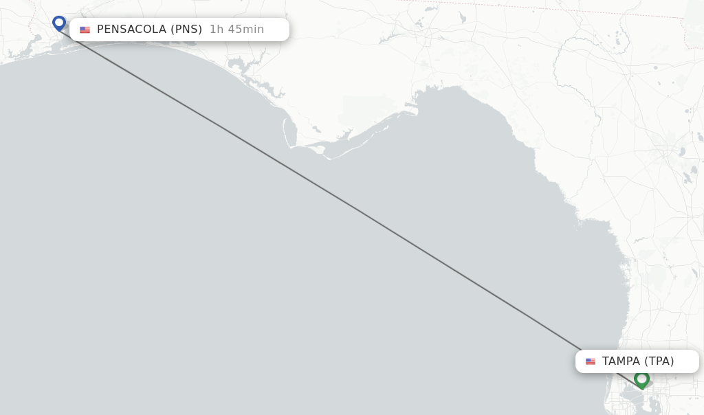 Flights from Tampa to Pensacola route map