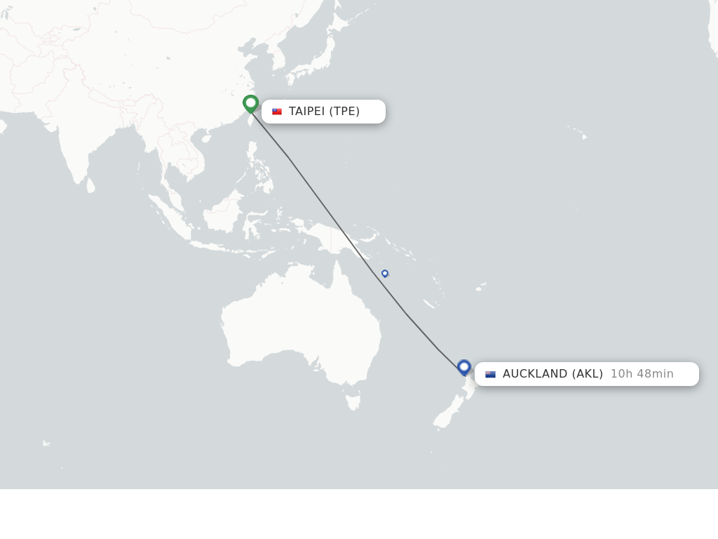 Flights from Taipei to Auckland route map