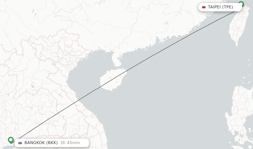 Flights from Taipei to Bangkok route map