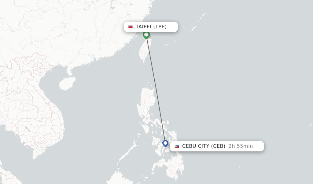 Flights from Taipei to Cebu City route map