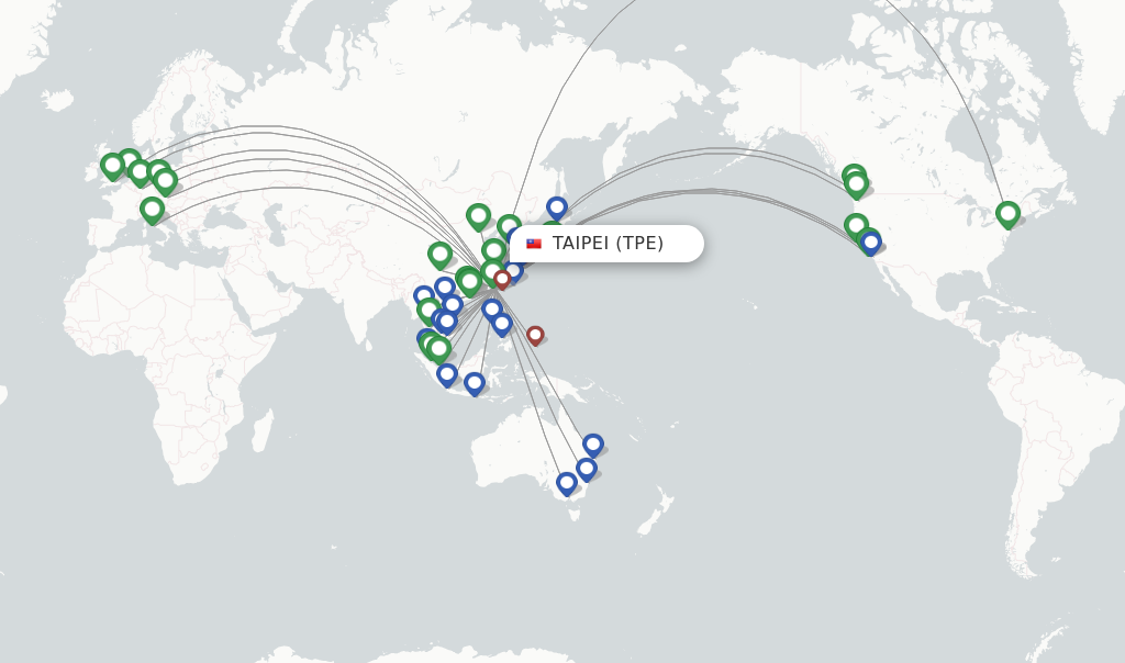Route map with flights from Taipei with China Airlines